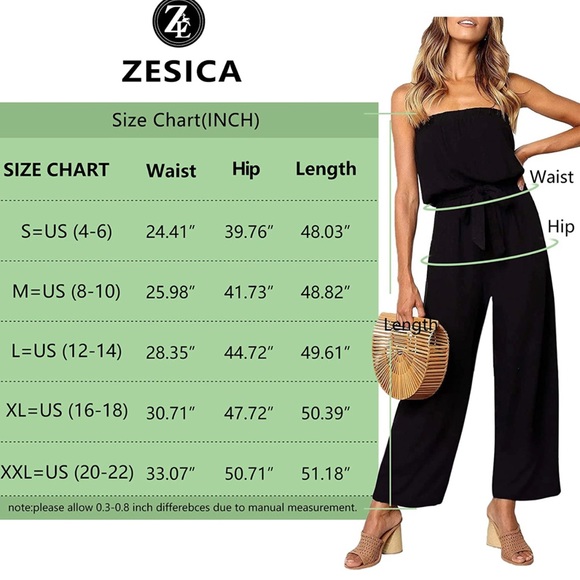 Casual Off Shoulder Solid Color Strapless Belted Wide Leg Jumpsuit Romper - Picture 3 of 3